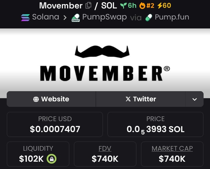 $Movember = from $20K to $740k mcap since I dropped it in my private TG 🚨🚀. Made 37x profits.

You either ape early with me or watch others eat 🍽️

Follow me &amp; shoot a DM to plug into the next 1000x 💸💰✌️🔥💯