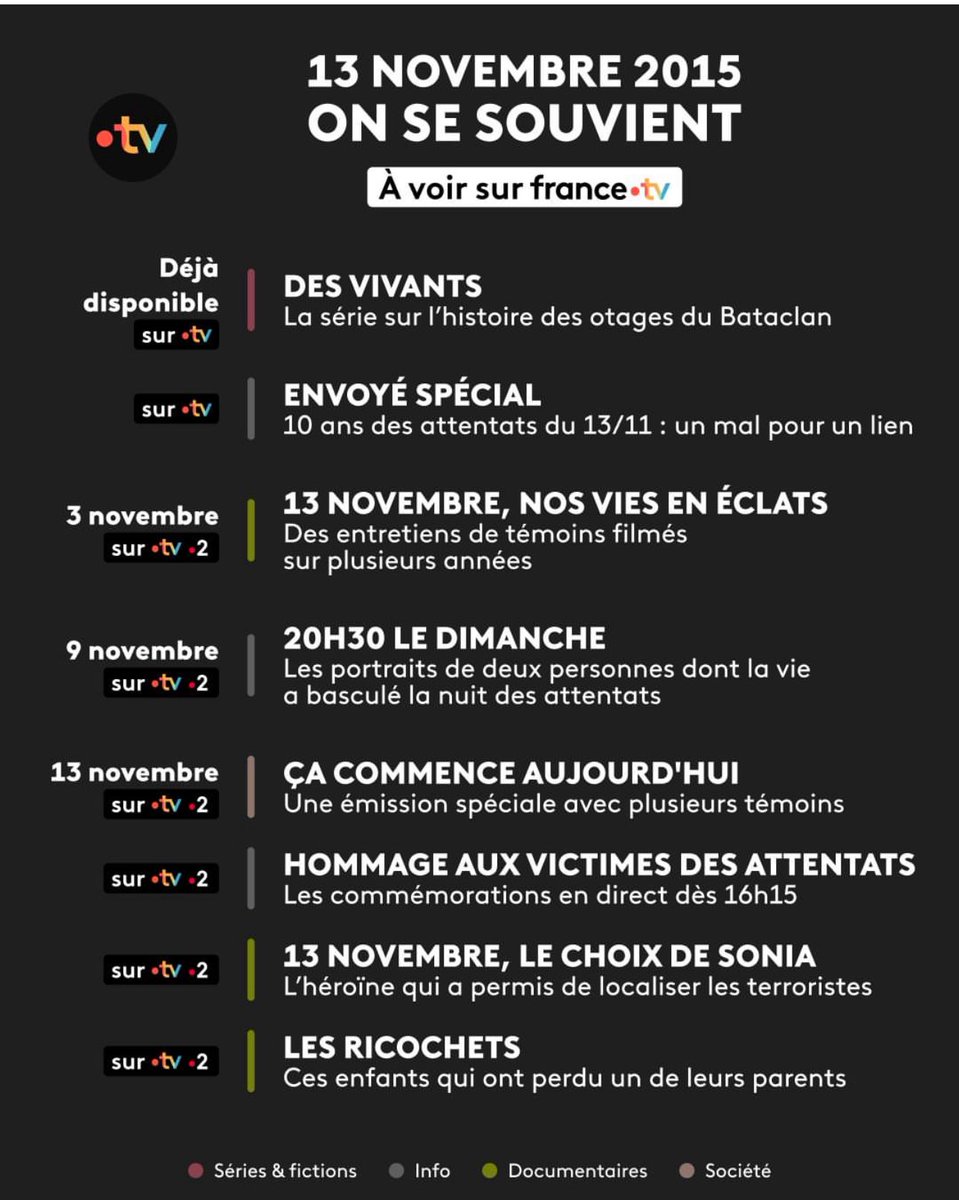 Sur <a href="/FranceTV/">France tv</a> la mémoire du 13-novembre et bien plus encore.