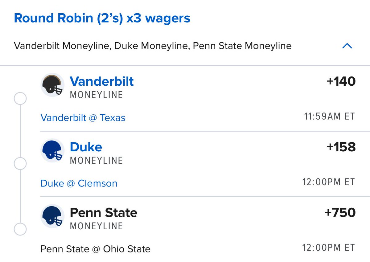 Alex__Monaco's tweet image. Who ruins this CFB round robin

🏈Vanderbilt
🏈Duke
🏈Penn State

#CFB #RoundRobin