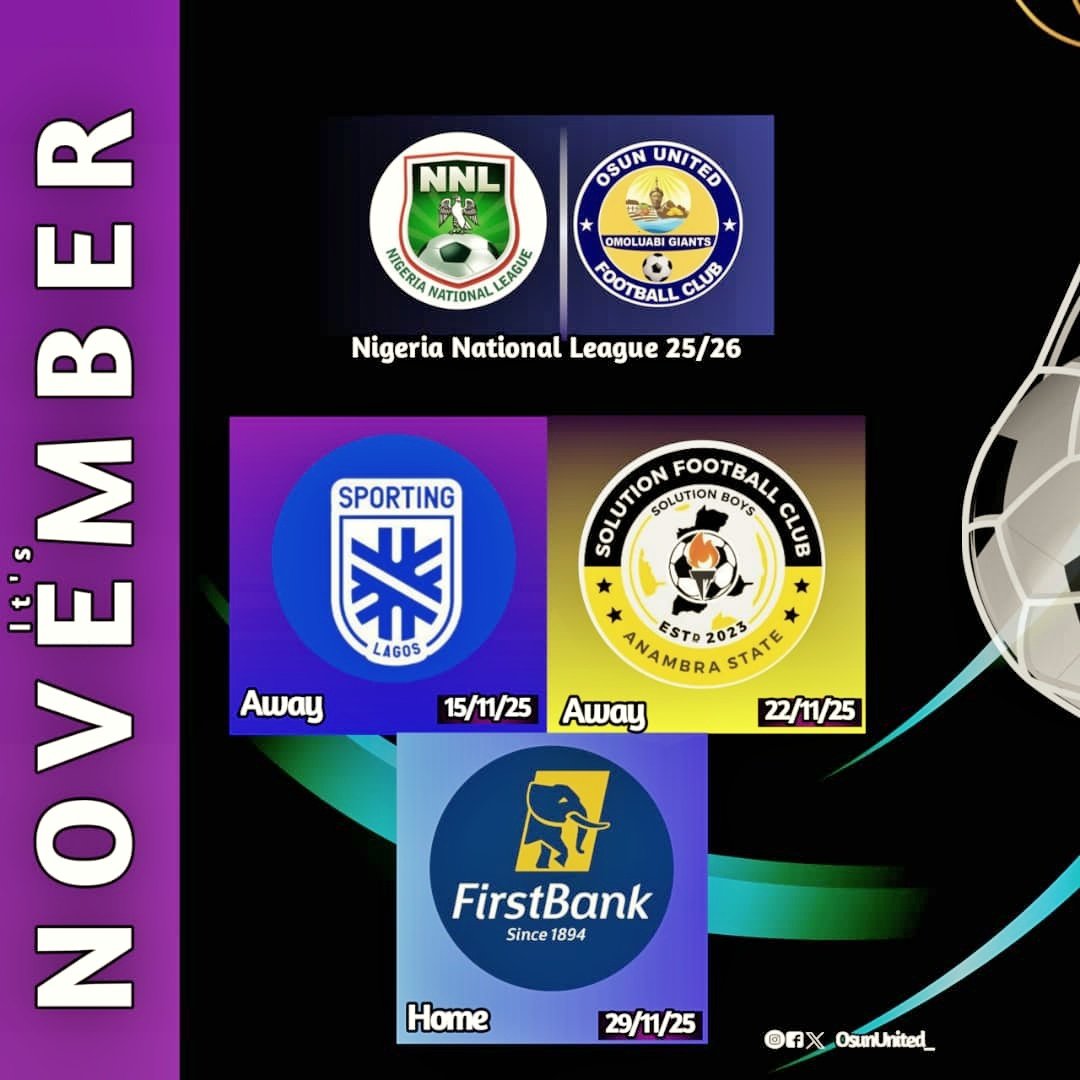 Welcome 🤗 NOVEMBER!!1️⃣1️⃣🪩
It's another season of football ⚽ in <a href="/nnationalleague/">Nig National League</a> .

The Gladiators 💪won't do this alone, y'all part of this journey! Let's do it together 👊

#Believe🔵🟠