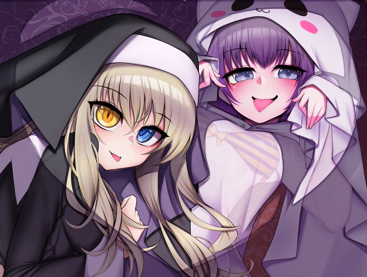 happy Halloween🎃
ライアーソフトの「漆黒のシャルノス」のメアリ(シスター服)と「紫影のソナーニル」のリリィ(お化け👻) 