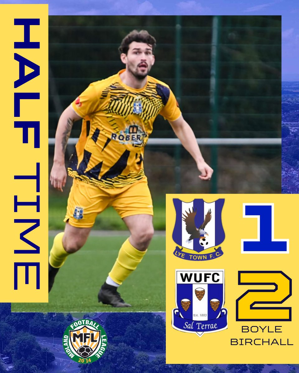 HALF TIME | 
🟨🟨 Winsford United 2️⃣
🟦🟦 Lye Town 1️⃣ 

We invited a little pressure towards the end of the first half but its not a lie, we lead at the break.