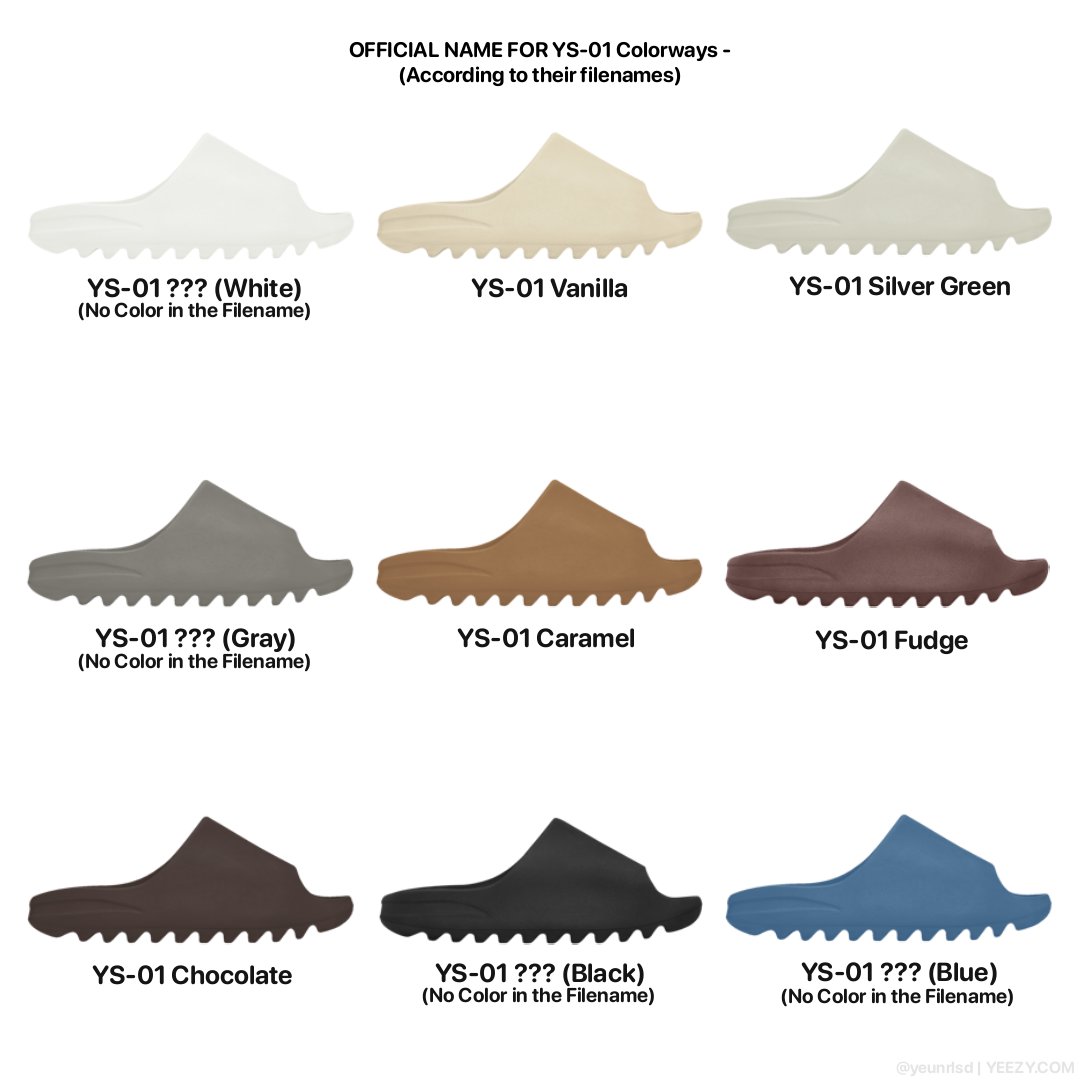 Official names for all YZY Slide (YS-01) Colorways