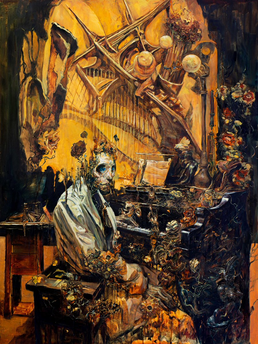 In SHEOL
I follow that current.

Every painting a ritual of return.
The spirit remembering its body.

MUSICA UNIVERSALIS is my answer to his question:
Desire as divinity.
Flaw as perfection.