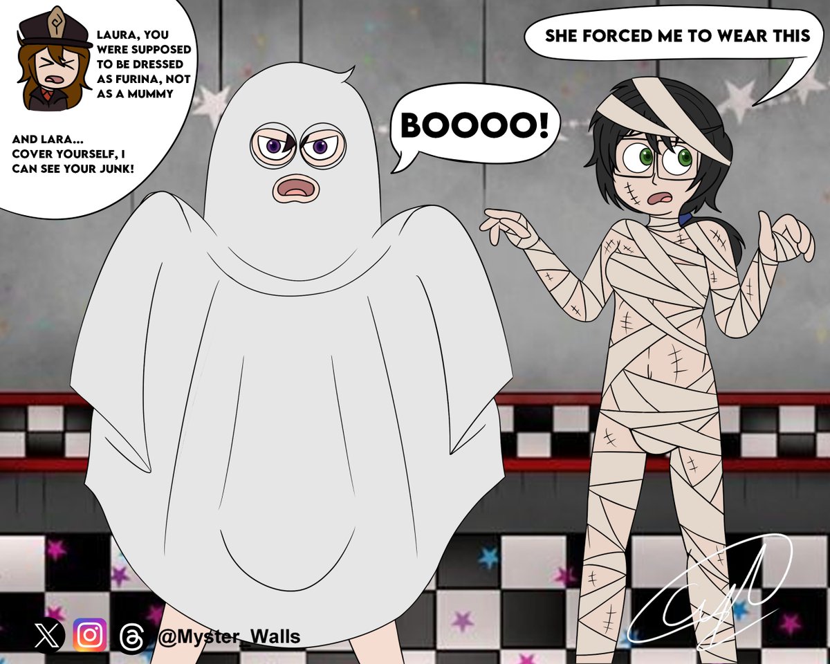 🎃Today's #draw is the 2025 #Halloween 's special!, Laura is dressing as a mummy, Lara as a ghost and Jenny as Hu Tao, #HappyHalloween !

#sketchart #sketchbook #dibujo #oc #originalcharacterart #art #artmoots  #drawingart #ocart #boceto #arte #myart #drawing #Halloween2025