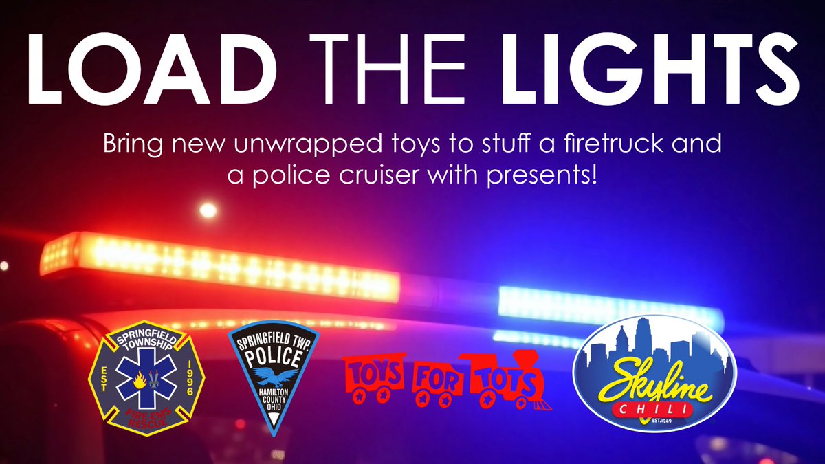 Join the Springfield Township Fire Department and Police Department to Load the Lights! We'll be stuffing a firetruck and a police cruiser with new unwrapped toys for Toys for Tots on November 29 at Station 79, 9150 Winton Road, from noon to 5pm.