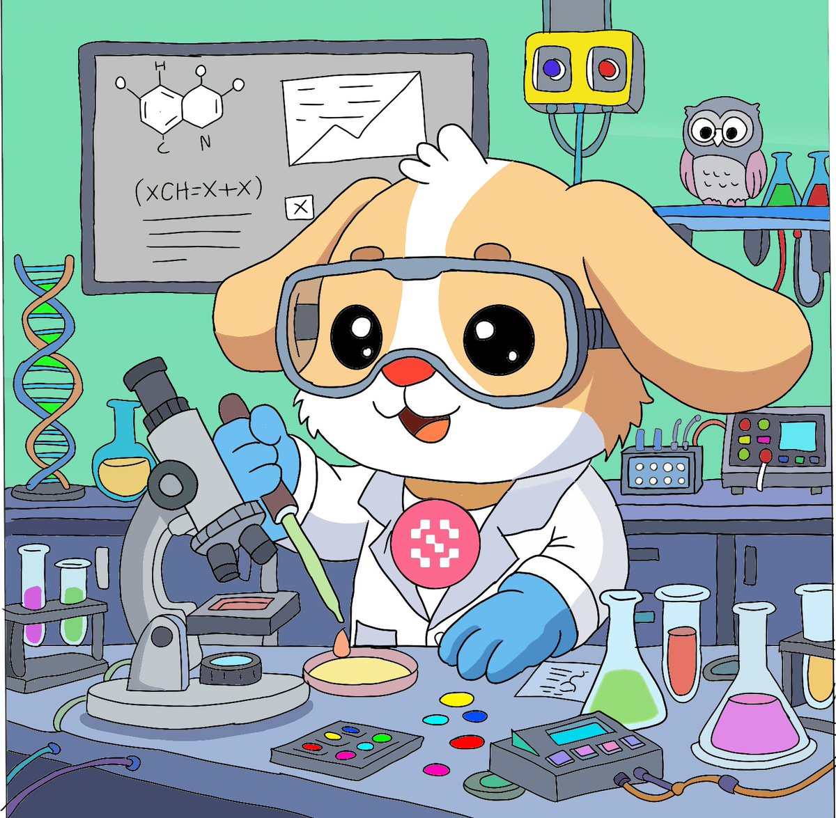 shafinbinnur's tweet image. A charming illustration of a cartoon puppy conducting an experiment. Love the detail in this lab scene! 🐶🧪
@smoothasfkk @SentientAGI
#Illustration #SentientAGI