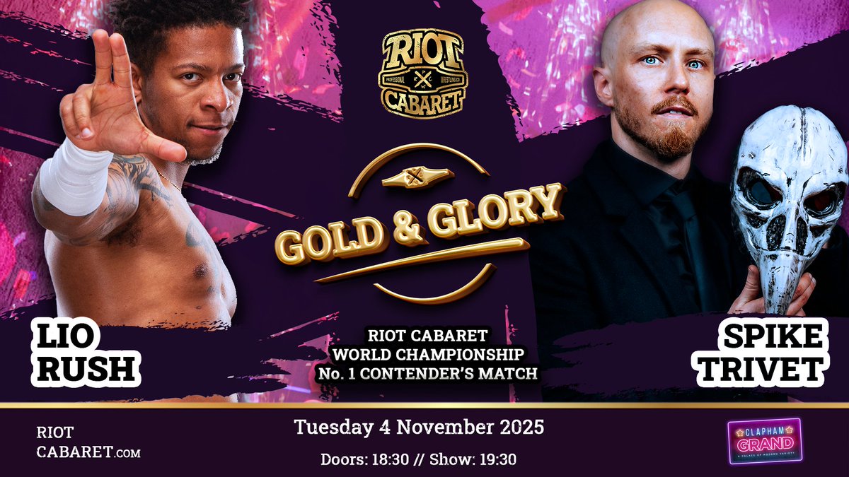 🚨 With Michael Oku unable to compete this Tuesday, we're thrilled to bring you the debut of AEW star <a href="/IamLioRush/">Lio Rush 🖤</a>!

Rush could become No. 1 Contender for the Riot Cabaret World Championship with a victory over Spike Trivet in just three days time — don't miss it!