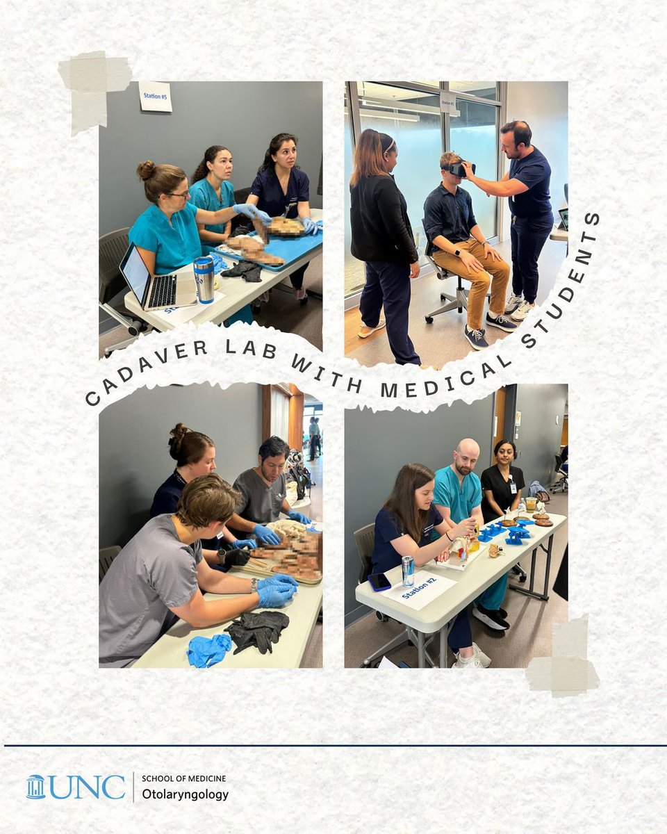UNC_ENT's tweet photo. Our Otolaryngology team guided second-year medical students through an engaging cadaver session, exploring anatomy and clinical correlations. Inspiring the next generation of physicians, one session at a time! 
#MedicalEducation #MedicalStudents #MedicalTraining #CadaverLab #ENT https://t.co/DkvinJkf8e