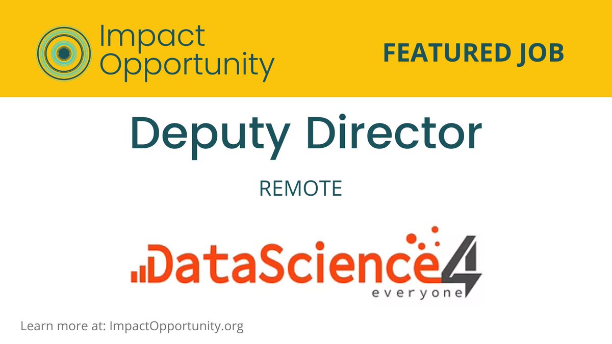 #ImpactOpportunity with <a href="/dsforeveryone/">Data Science 4 Everyone (DS4E)</a> as Deputy Director ($120K-$140K): loom.ly/iKzvOJM
Search by Axis Talent Partners
Data Science 4 Everyone is an initiative catalyzing the adoption of #DataScience &amp; data literacy as a fundamental component of K-12 #education. #Remote
