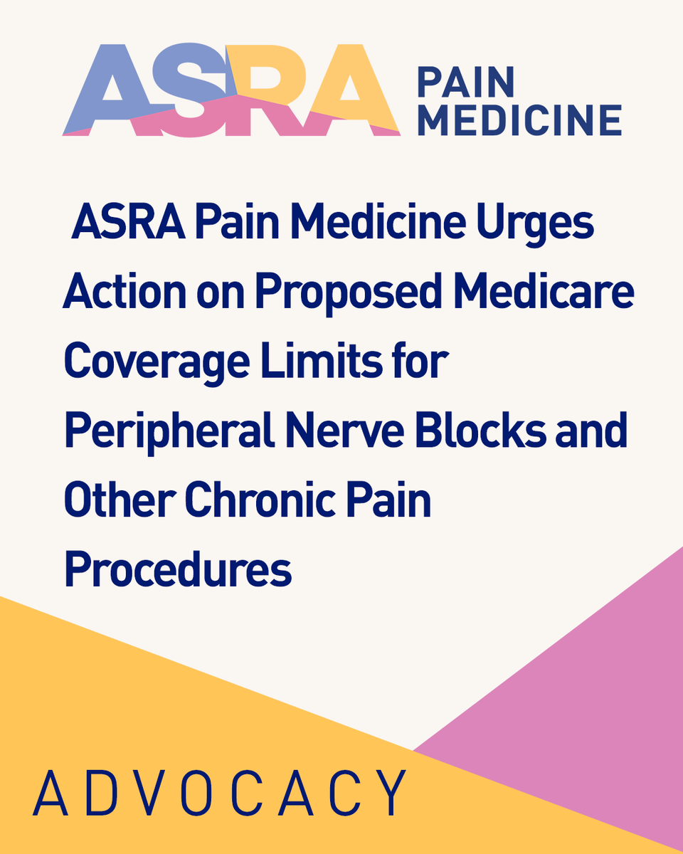 ASRA_Society's tweet image. ASRA Pain Medicine is urging action on proposed Medicare changes that could limit coverage for peripheral nerve blocks and other chronic pain procedures. Protect patient access—comments due soon!

Learn more👇
ow.ly/rLFF50Xkw3w

#Medicare #PatientAdvocacy #PainMedicine
