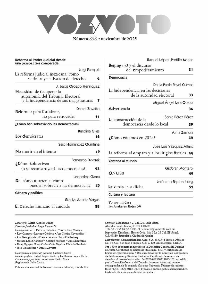 🥂Llega #Noviembre y nos preguntamos  ¿Cómo sobreviven las democracias?🤔 ¿Cómo se mira la #ReformadelPoderJudicial en perspectiva comparada? 👩‍⚖️ De eso y ➕ va nuestra nueva edición con textos de Ferrajoli, Zovatto, Gilas, Ravel y muchas 🖊 fantásticas
💻 vozyvoto.com.mx