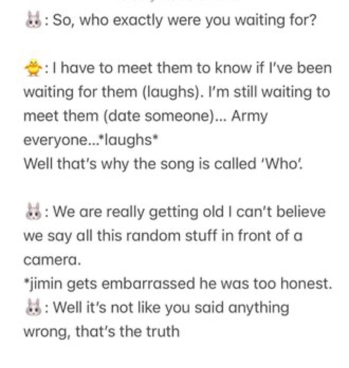 jiminpendity's tweet photo. yall are degenerate. jimin had to say he is single almost every live, bc you crazy ppl can’t keep your shipping fantasy to yourself and have to bring it to jimin himself. leave him ALONE for god sake https://t.co/miDm42v4UV