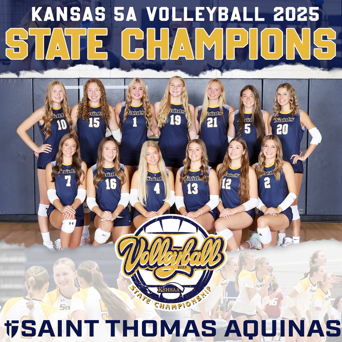 Saint Thomas Aquinas Volleyball are the back to back State Champions in Kansas 5A! This is the 10th State Title for the Saints and their 5th in the last 7 years. Coach Ikenberry and her staff have lead the Saints on quite a run, congratulations to the team and coaches! #stasaints