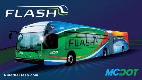 RideOnMCT's tweet photo. The Flash is Montgomery County's Bus Rapid Transit service; a great option for getting where you need to go fast. To learn more about Flash, visit https://t.co/xnCTsPu3z6. @mcdotnow https://t.co/t1kw3MLLhw