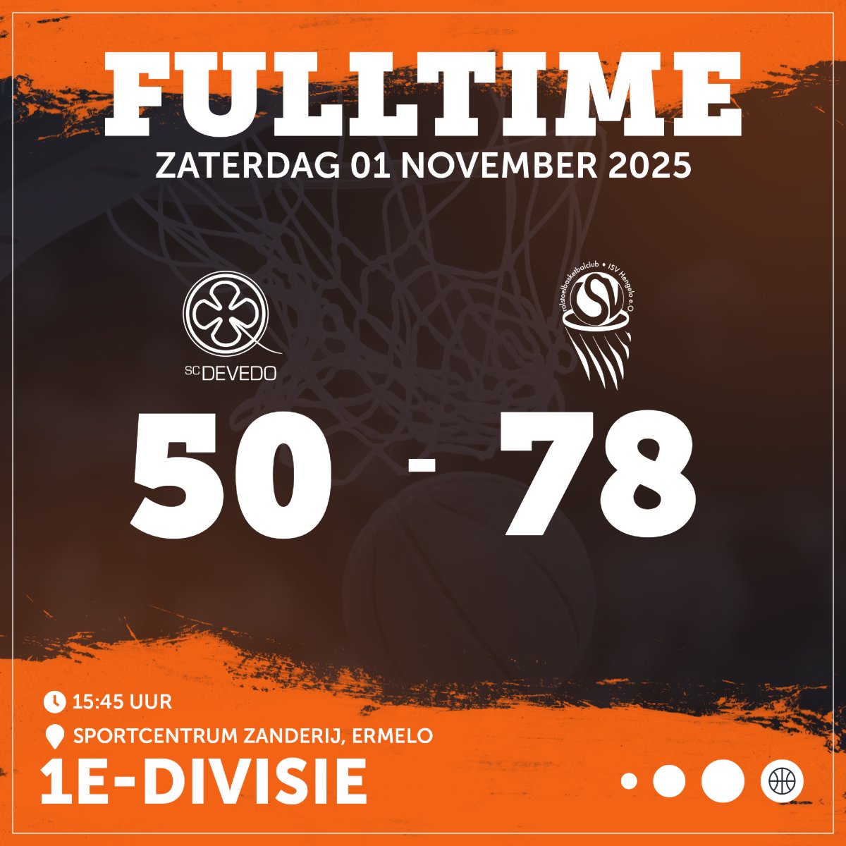 #RESULT DeVeDo 2 wint de wedstrijd van Only Friends 2 met 43-64 en verliest de wedstrijd van I.S.V. Hengelo 1 met 50-78. #rolstoelbasketbal #eerstedivise