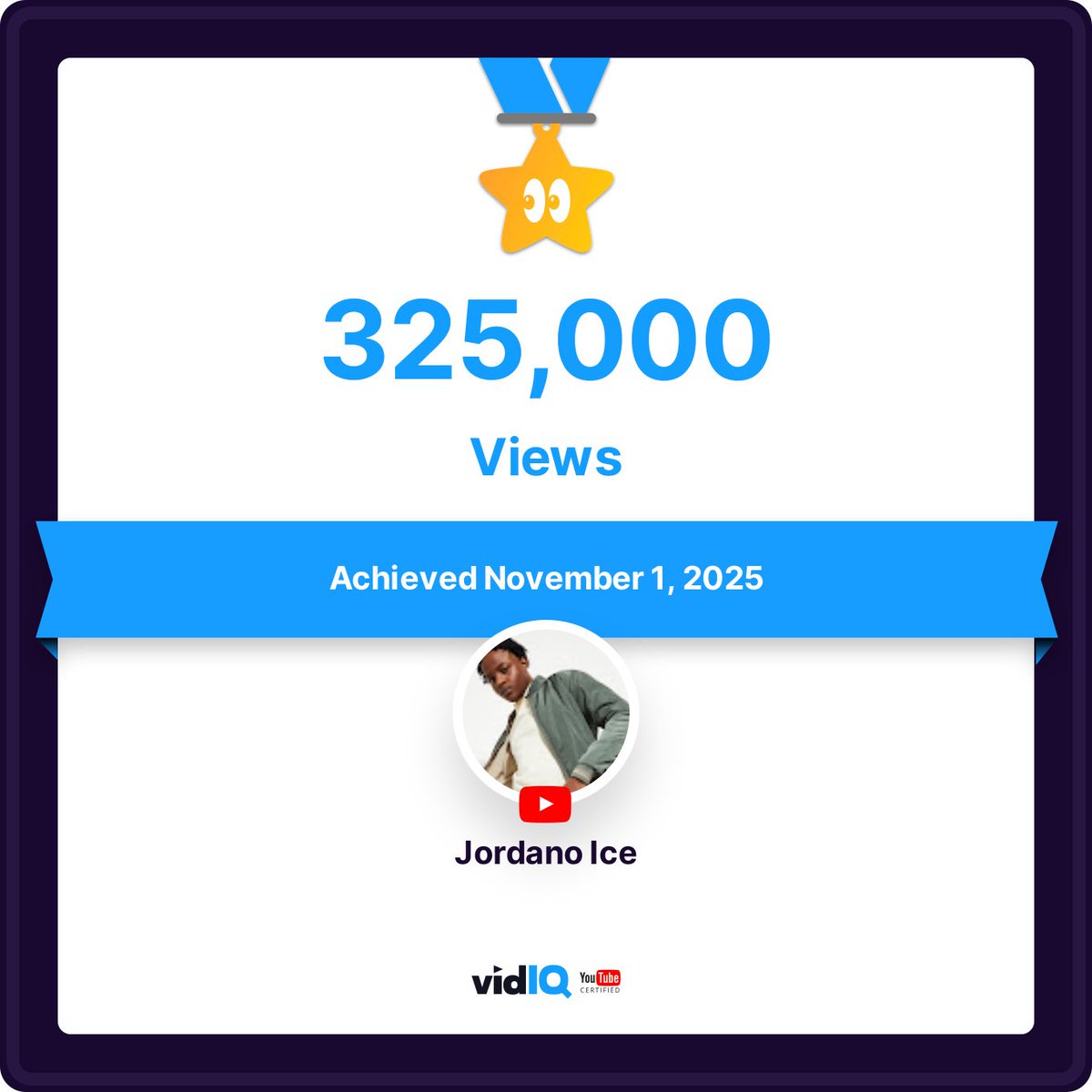 IceJordano's tweet photo. I just reached a major milestone on YouTube it’s been a great rewarding journey 

I started posting on January 2025

This is your sign to lock-in on YouTube 
@vidIQ https://t.co/ZryVoBDWaG