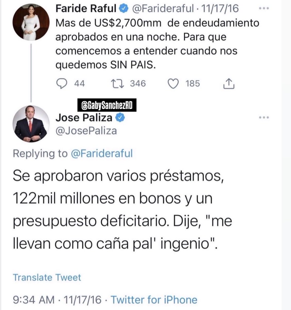Por endeudamiento público, nos quedamos sin país, según decia <a href="/FarideRaful/">Faride Raful</a>, y nos llevan como caña pal' el ingenio, según <a href="/JosePaliza/">Jose Paliza</a> . El cambio es una estafa.
