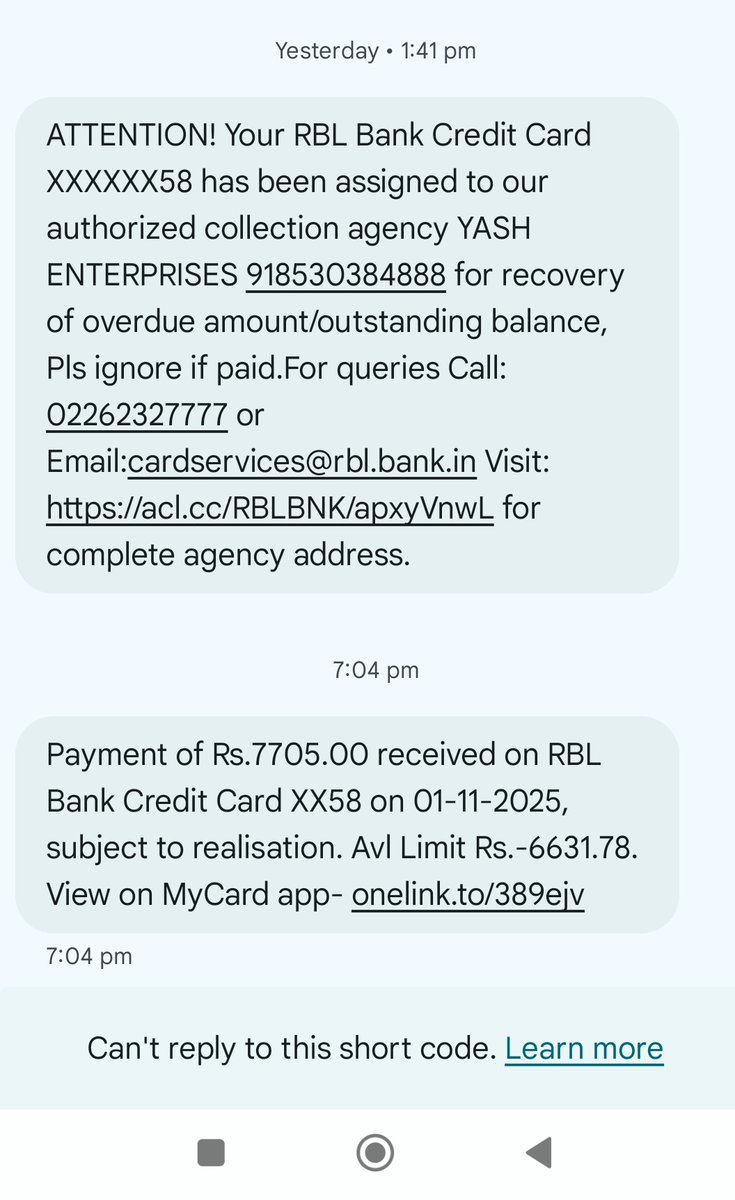 Dear RBLBank,
I am having and existing credit card ending with 7158,<a href="/rblbank/">RBL Bank</a> <a href="/RBLBankCares/">RBL Bank Cares</a>  01/11/2025 I was surprised  my payment has been made, Amount  7705/- even though I did not authorize it. stop this illegal activities Funding and take action.<a href="/RBI/">ReserveBankOfIndia</a> <a href="/RBIsays/">RBI Says</a> <a href="/FinMinIndia/">Ministry of Finance</a>