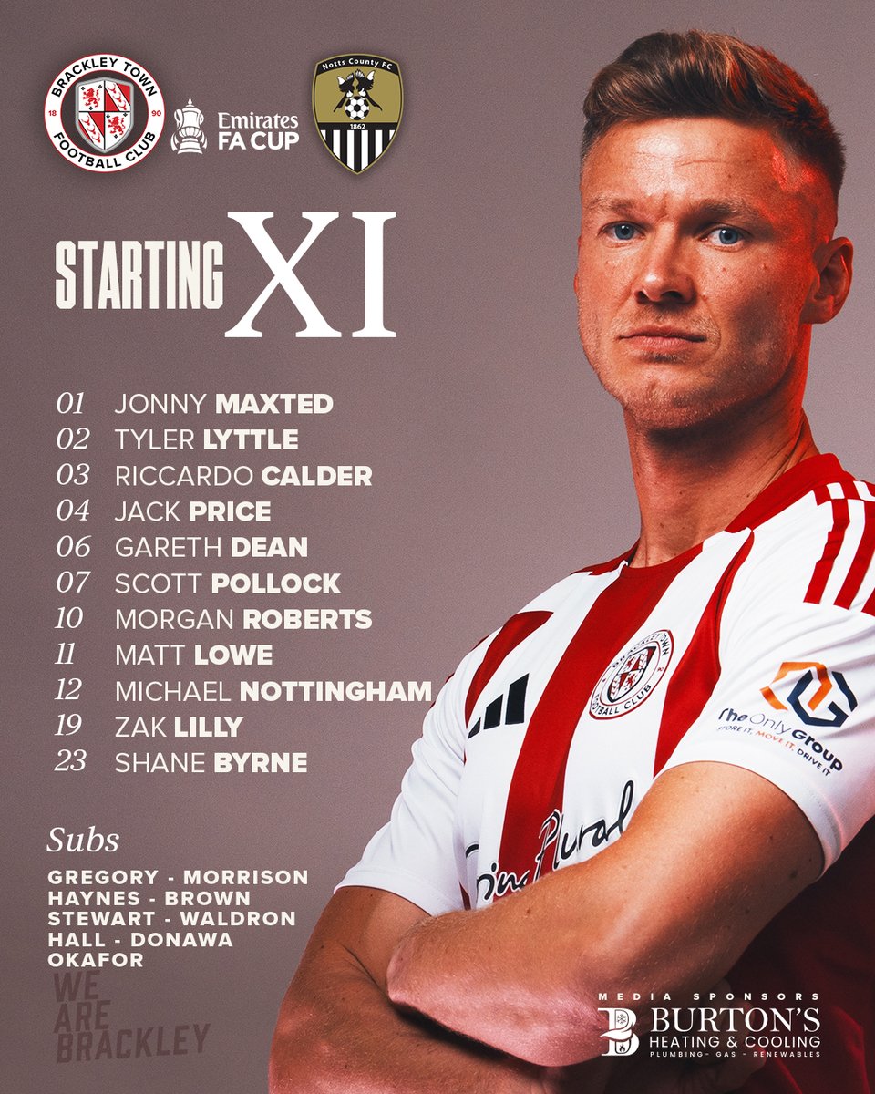 BrackleyTownFC's tweet image. Line-up: The Brackley Town line-up to face @Official_NCFC in our @EmiratesFACup first round tie.

#WeAreBrackley 🔴⚪️ #EmiratesFACup