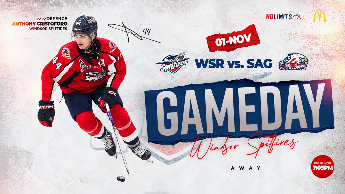 GAMEDAY!

The Spitfires travel to Saginaw!

🏒: 7:05pm
📍: Dow Event Center 
🆚: Saginaw Spirit
📺: YourTV Windsor 
💻: FloHockey
🎙️: AM800
📲: Twitter for live updates 

#WindsorSpitfires #NoLimits
<a href="/McDonaldsCanada/">McDonald's 🇨🇦</a>