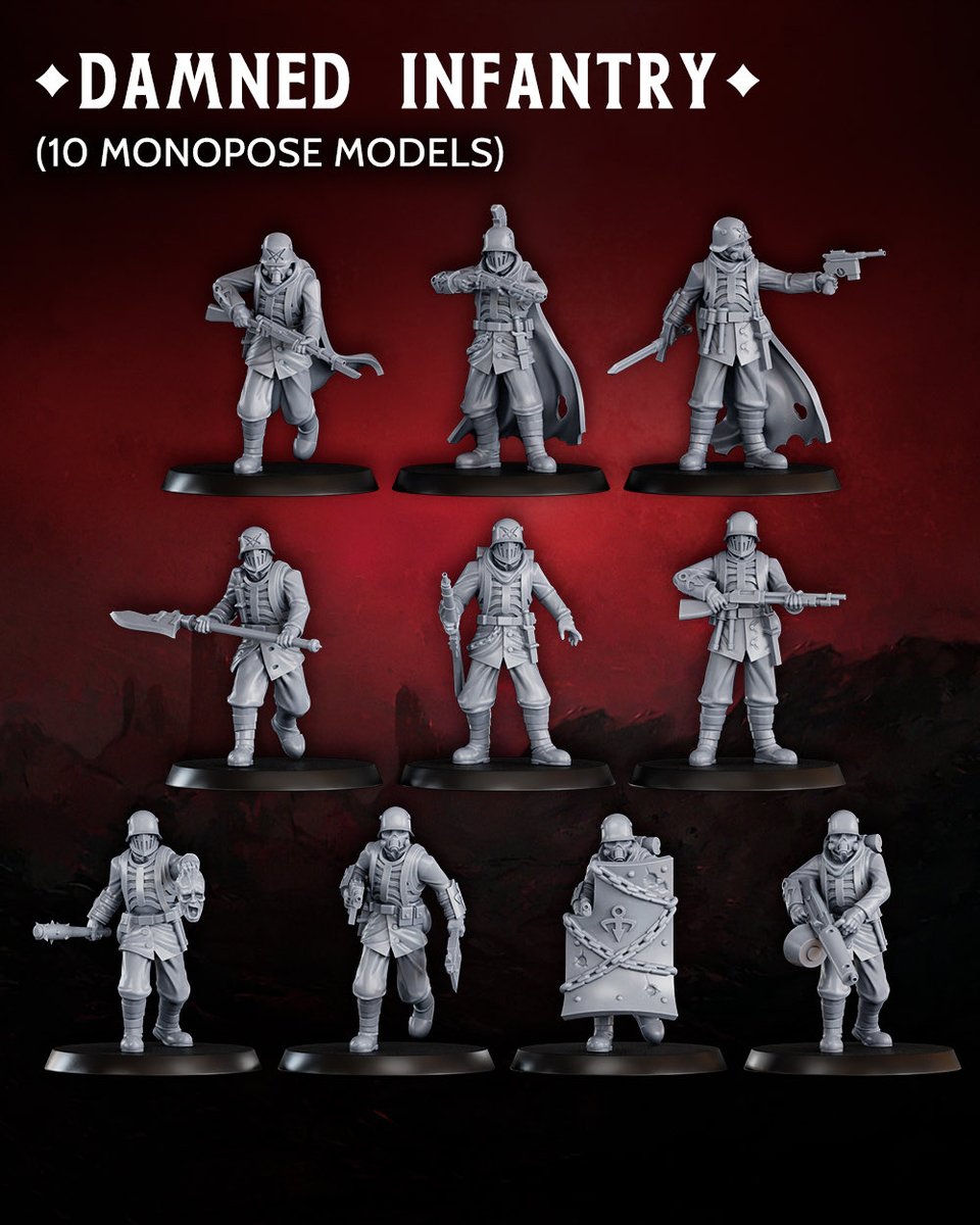 A new chapter begins. Bullet Basilica now has its own social media and website - and we’re kicking it off with the November release.

Mistress of the Bomb and Damned Infantry - all pre-supported and ready to print.

Follow <a href="/Bullet_basilica/">Bullet Basilica</a> for future releases, lore, and more