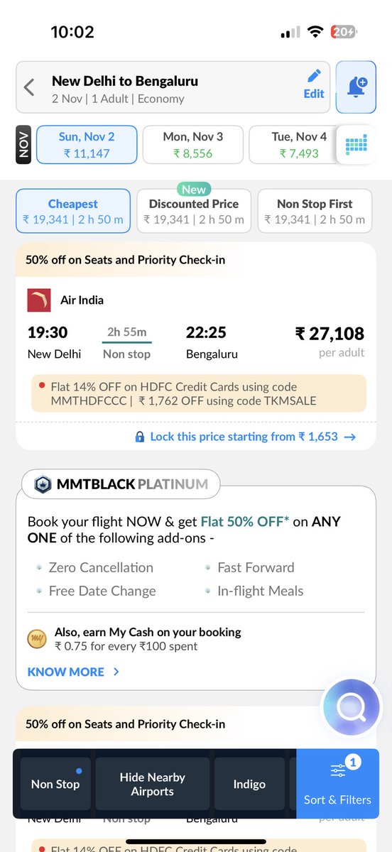 abhidas's tweet photo. @airindia @DGCAIndia 

Is this real - 1 way flights at 27K ?? https://t.co/cmShKH86hM