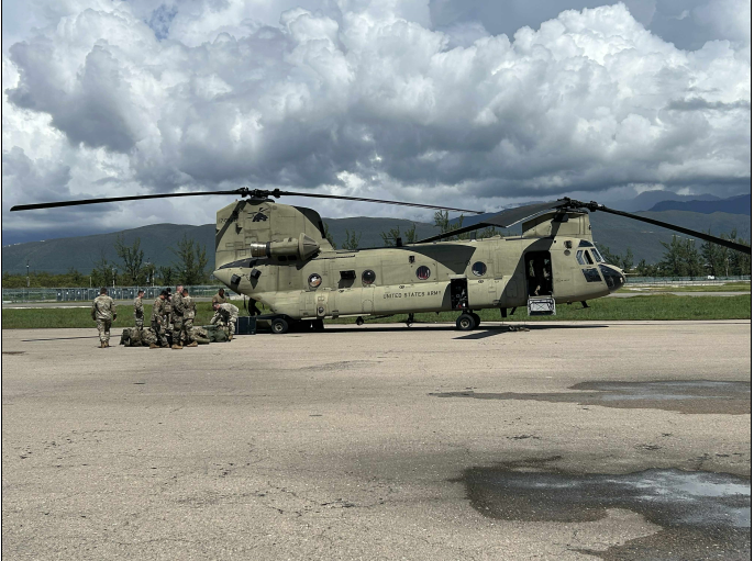 USEmbassyJA's tweet photo. Led by the U.S. Department of State, Joint Task Force-Bravo began deployment to Kingston, Jamaica, yesterday, on a mission to provide humanitarian and disaster relief assistance following Hurricane Melissa.  Three CH-47 Chinooks from the 1st Battalion, 228 Aviation Regiment, carried 40 service members and supplies as part of the initial effort to provide immediate, lifesaving and humanitarian support. They will provide ongoing U.S. disaster relief assistance missions requested by the government of Jamaica.