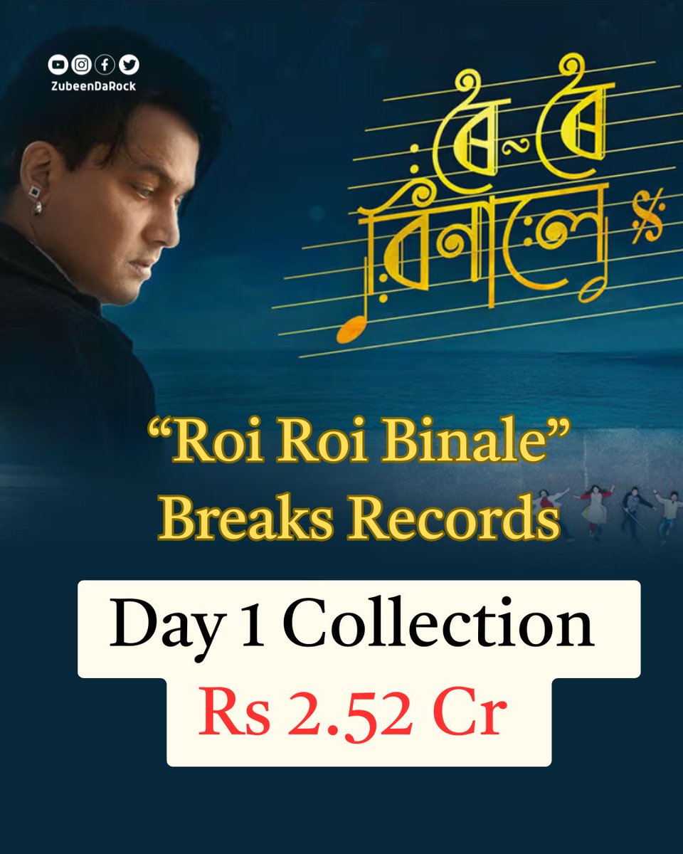 ZubeenDaRock's tweet photo. Zubeen Garg’s latest film, “Roi Roi Binale,” sets new records with an impressive Rs 2.52 crore collection on its opening day.

#ZubeenGarg #RoiRoiBinale https://t.co/4OZYGtE8c8