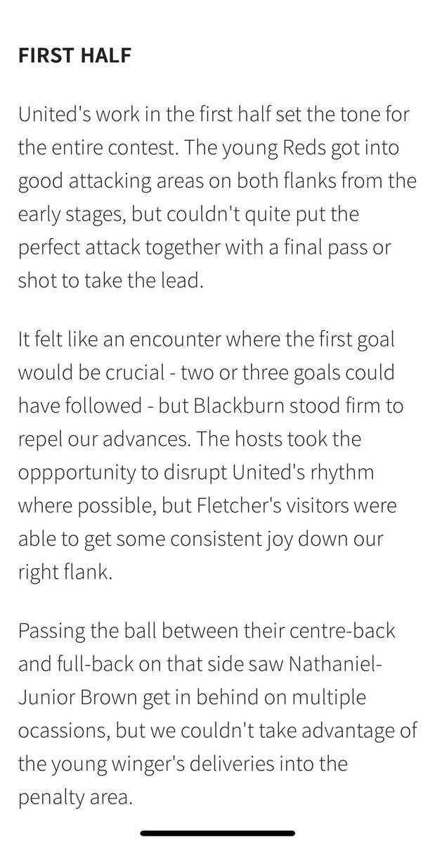So it seems Harry has been replaced with AI trash

U18s match report today published by ‘Editorial Team’

It spins some platitudes with no specifics of the match while containing multiple spelling &amp; grammatical errors

Doesn’t even know what or when the subs were #MUFC <a href="/ManUtd/">Manchester United</a>