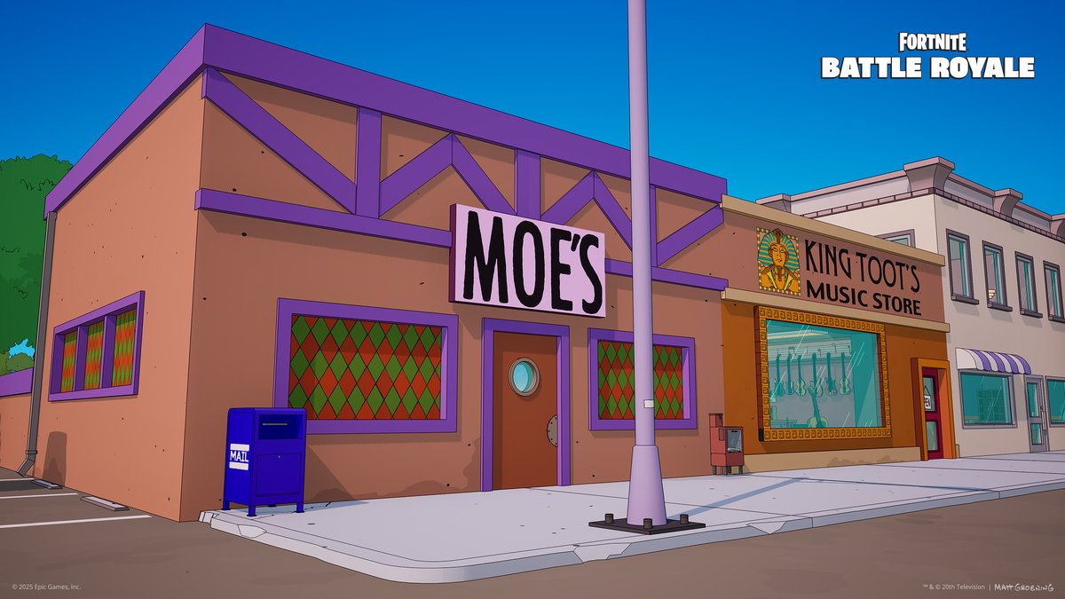 Fortnite's tweet image. 80 players, all new Simpsons Map, so much new to explore soon! Where we droppin’ in Springfield?