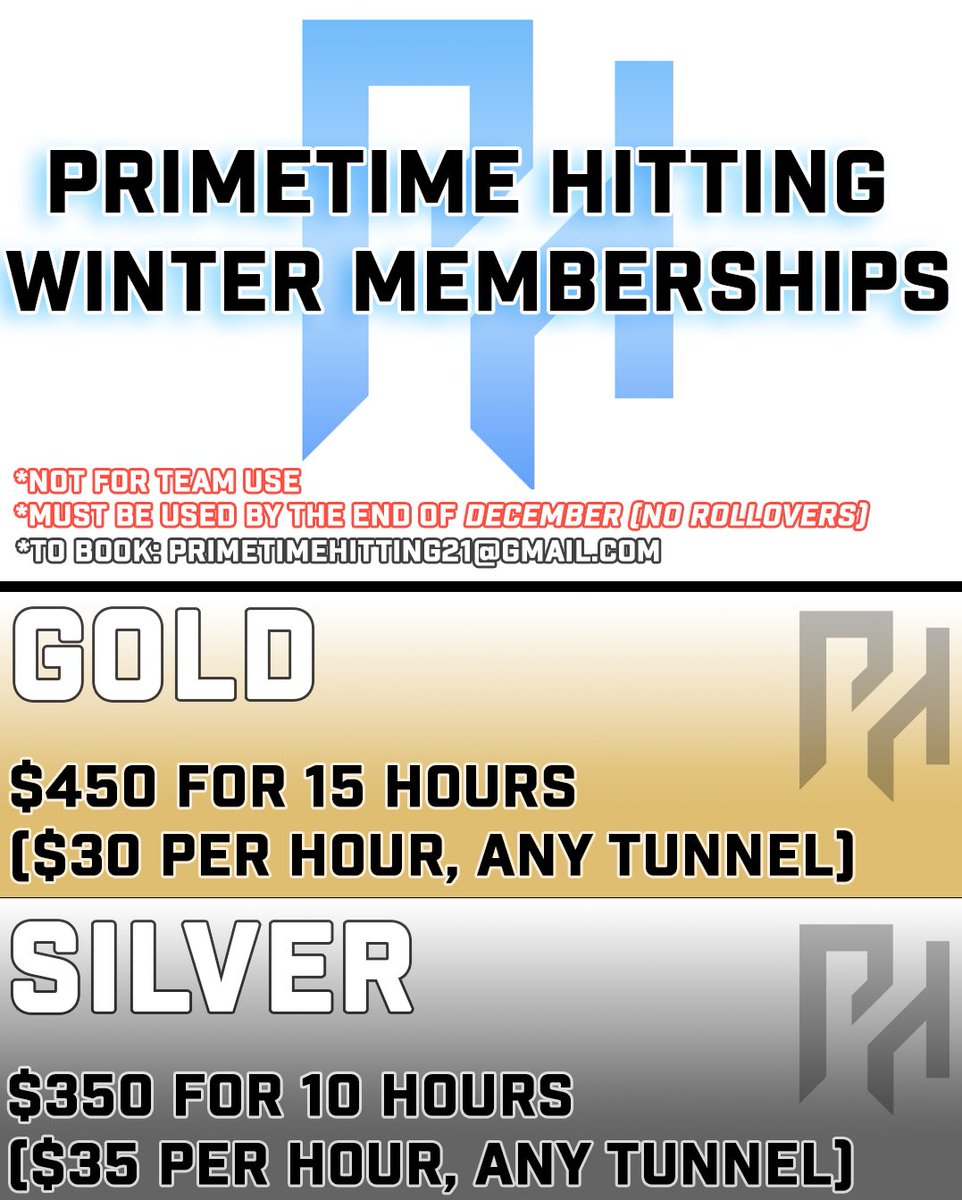 PTHitting's tweet image. **NEW WINTER MEMBERSHIPS**

To order, email: primetimehitting21@gmail.com
