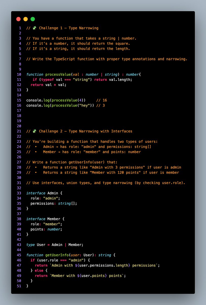dev_utkarsh_27's tweet image. Today I —
✅ Dived deeper into TypeScript — explored union types, type narrowing, interface inheritance, keyof, generics with constraints & discriminated unions for API responses.
✅ Learned about Linked Lists and solved today’s LeetCode POTD.
#TypeScript #LeetCode #DSA #WebDev
