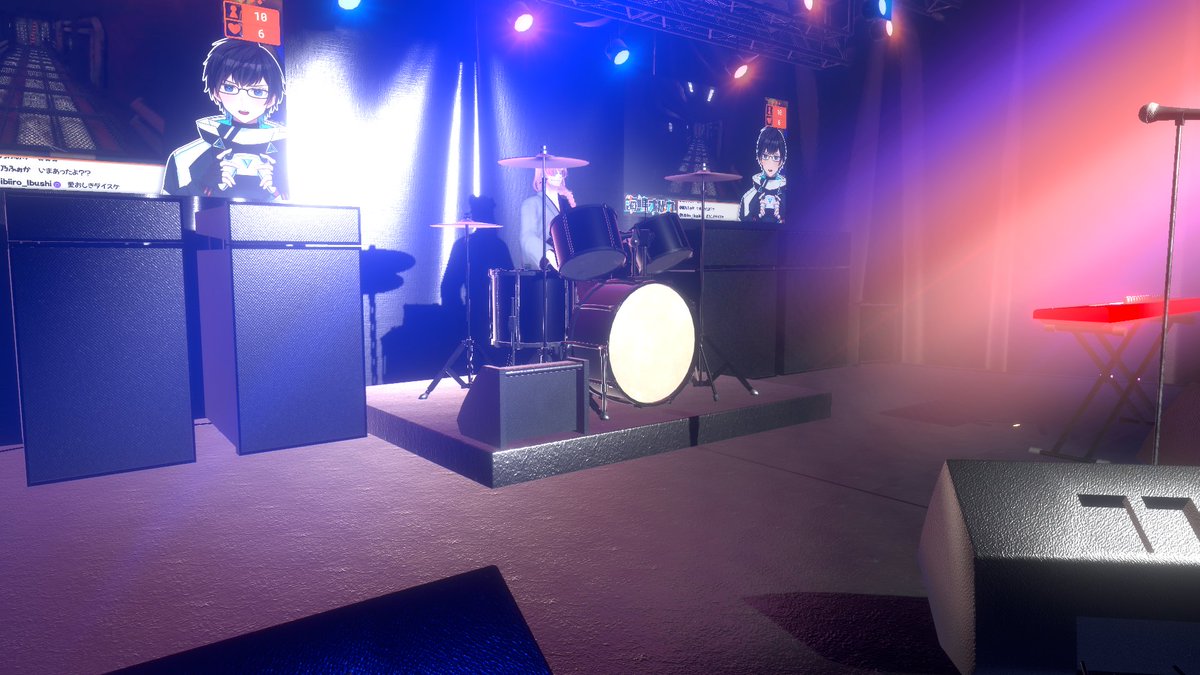 白ライトを受ける大体の位置をバミっておきましたわ。
写真撮るとき良い感じの位置になるだけのバミり。

マイクの出現と座標の修正が分からないままだったので、1.5ｍの子前提の初期マイクですわ。見栄えは◎。アバターサイズ変えれば済みますわ。