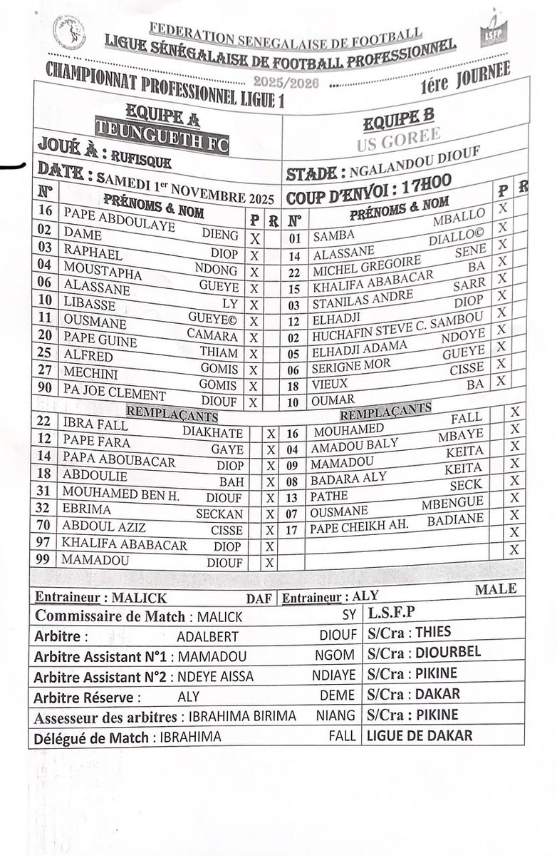 totalsport221's tweet photo. Reprise du championnat local ⚽️🇸🇳
Ligue 1
Composition des deux équipes
🏟️ Teungueth FC 🆚 US Gorée
🕔 17h00
📍 Stade Ngalandou Diouf
#TFCUSG #L1sn #LSFP #Matchdaysn https://t.co/ARHsa9sZ9g