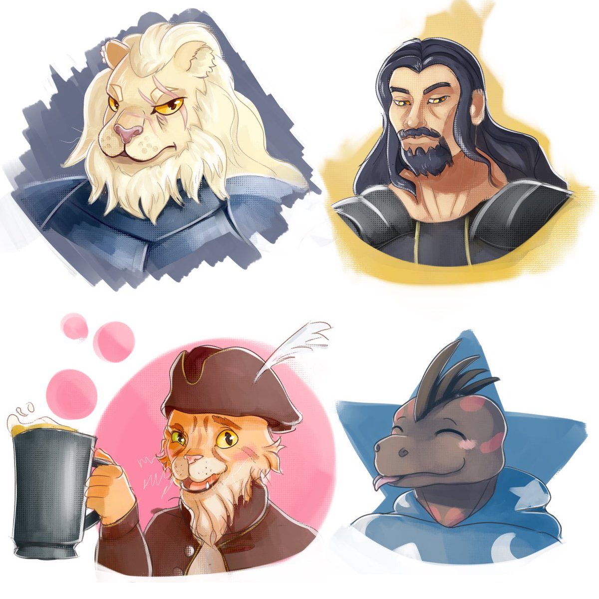 Just drew the DnD cast from our current campaign (my character on the bottom right is Gizzard the Lizard Wizard)