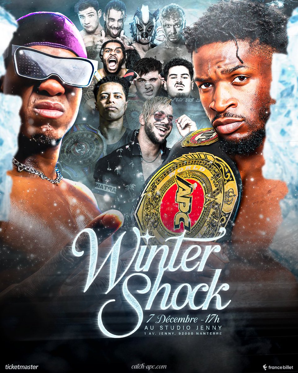 🥶 𝑾𝑰𝑵𝑻𝑬𝑹 𝑺𝑯𝑶𝑪𝑲
📅 7 décembre 2025 — 17h
📍 Studio Jenny | 1, avenue Jenny, 92000 Nanterre
🎟️ catch-apc.com/wintershock/

🔥 Le show le plus bouillant de l’hiver débarque le 7 décembre au Studio Jenny !

Deux matchs déjà annoncés :

🏆 <a href="/Kurothekidd/">“𝐌𝐑 𝐇𝐘𝐏𝐄” KURO</a> défendra son titre face