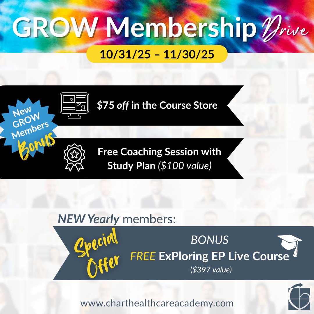 ChartAcademy's tweet image. 🚀GROW Membership Drive is ON!🏃🧟🎃

Oct 31 – Nov 30
unlock a year of clinical confidence + unbelievable perks!

💰 $75 course bundle
🎓 FREE Coach + Study Plan
🧠 FREE ExPloring EP - 6.0 CEUs virtual
🔗 bit.ly/3sPIfKM 

#EPeeps #CHARTpeeps #MedTech #WhatsAppWednesday