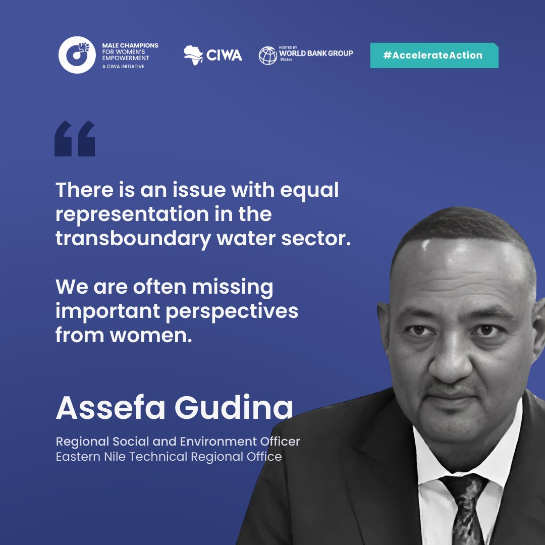 WorldBankWater's tweet photo. Water sector leadership remains a male-dominated, limiting womenβs participation βοΈπ§
@CIWAprogram's #MCWE initiative recruits #MaleChampions like Assefa Gudina to #AccelerateAction in the water sector.
Read our blog for more!ππΏ https://t.co/rLnQYSNG3l https://t.co/CsW844cyT5