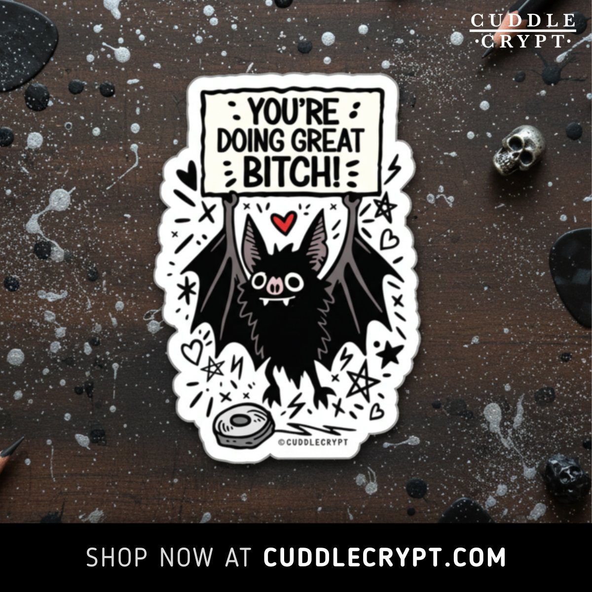 CuddleCrypt's tweet image. Support bat’s got your back. 🦇

Shop here → cuddlecrypt.com/products/suppo…

#CuddleCrypt — premium sticker art for your emotional support chaos.

Collect them all at CuddleCrypt.com 💀