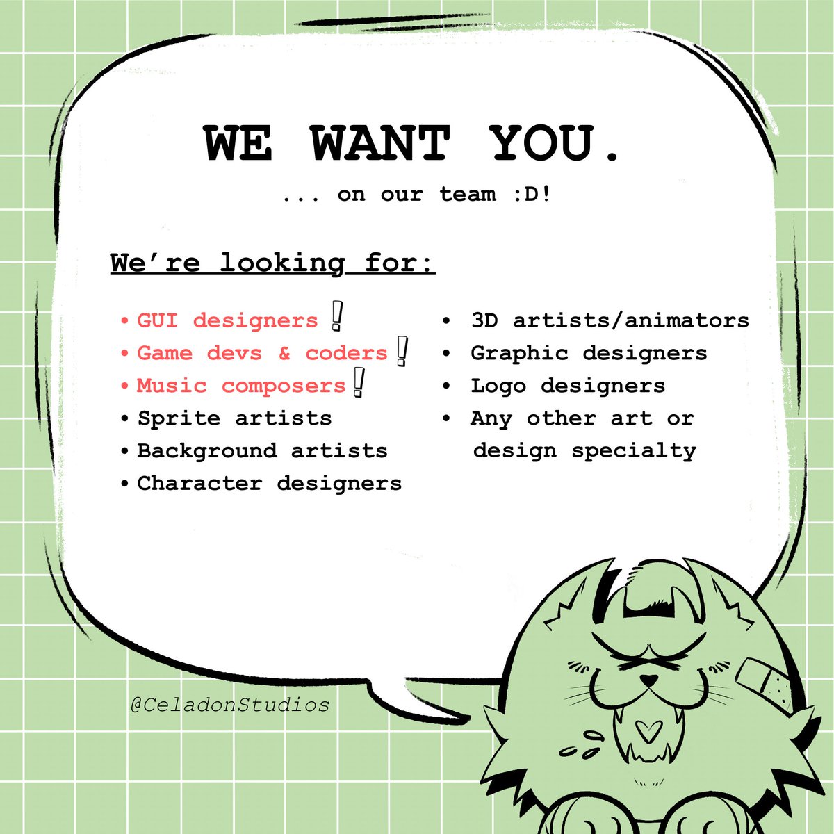 CeladonStudios's tweet image. Because the image doesn’t seem to be showing up anymore - here are the roles we’re looking to fill!