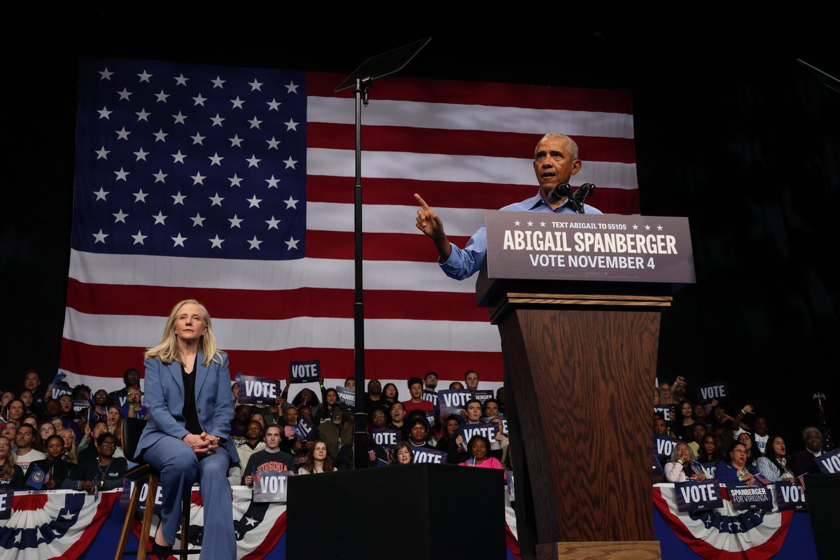 BarackObama's tweet image. It was great being back in Norfolk to help get out the vote for @SpanbergerForVA for Governor.
Virginia – Abigail Spanberger cares about your freedoms, she will fight for your rights, and she will work every day to make your life a little bit better.