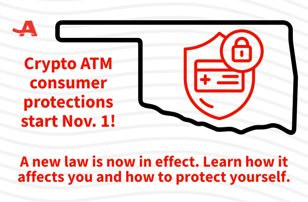 OK's crypto ATM consumer protection law is now in effect today! Scammers exploit crypto ATMs by tricking victims into depositing cash &amp; converting it to digital currency. The law, by <a href="/WeaverForLtGov/">Darrell Weaver</a> &amp; Rep. Lepak, helps safeguard your money. More info: spr.ly/60157ynUv