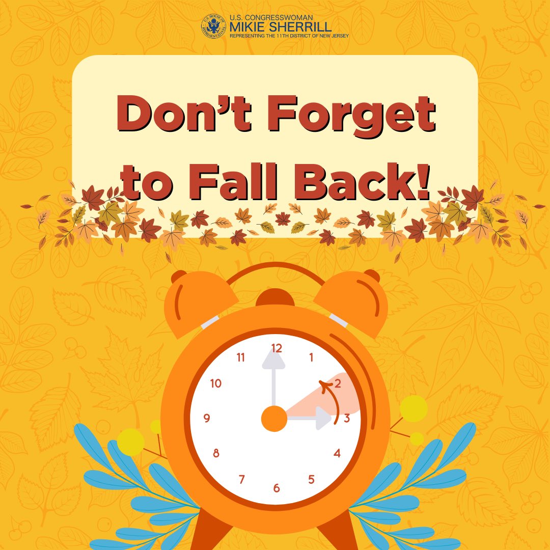 RepSherrill's tweet image. It’s that time of year again! Don’t forget to set your clocks tonight, NJ-11!