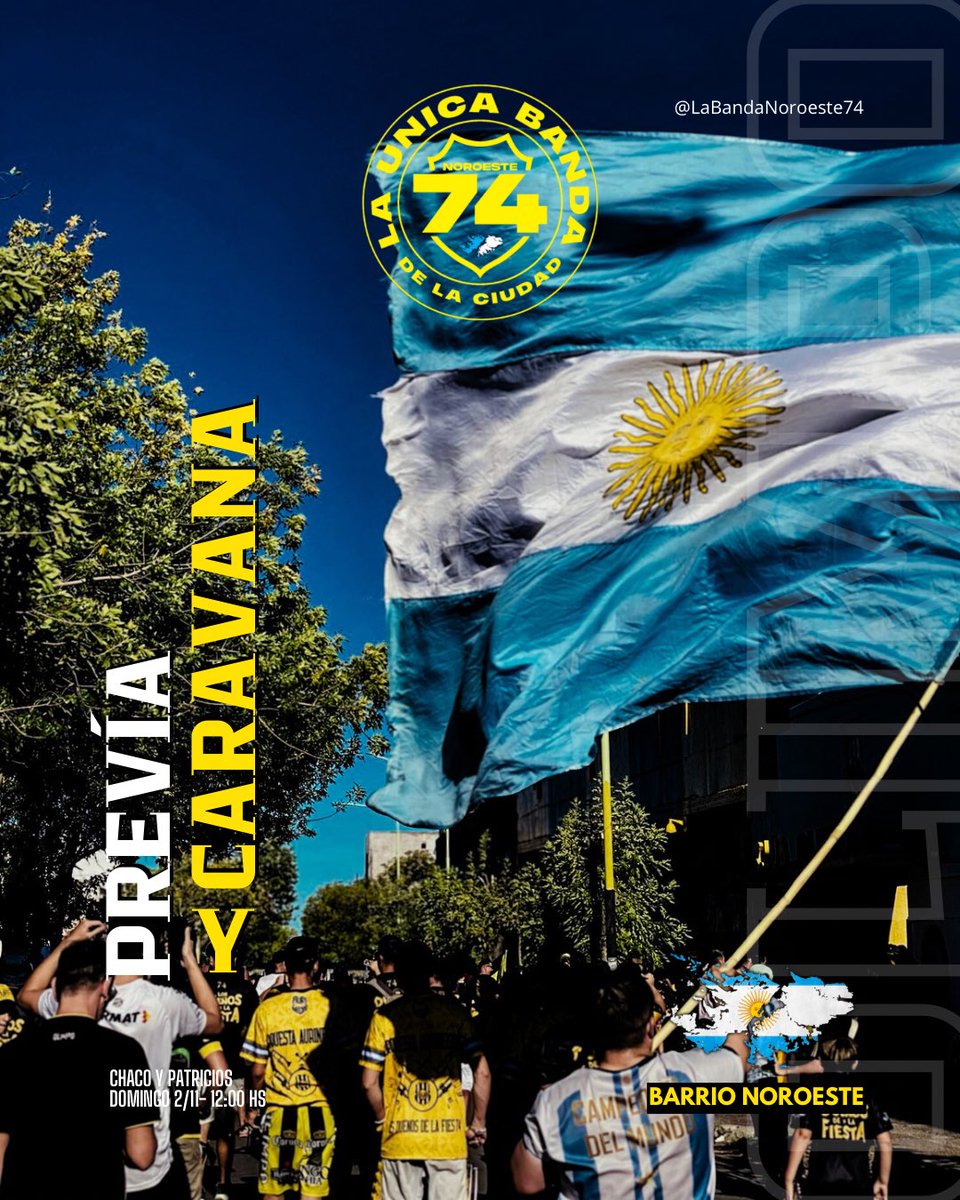 ● Domingo de Previa y Caravana - Barrio Noroeste.

Nos concentramos en Chaco y Patricios a partir de las 12:00 HS
Luego salimos en caravana hacia el Roberto Carminatti. 

• Fiesta De #LosDueñosDeLaFies74 
• Pirotecnia
• Bombos, trompetas, banderas Y MUCHO MÁS.

Noroeste 74 👊🏾