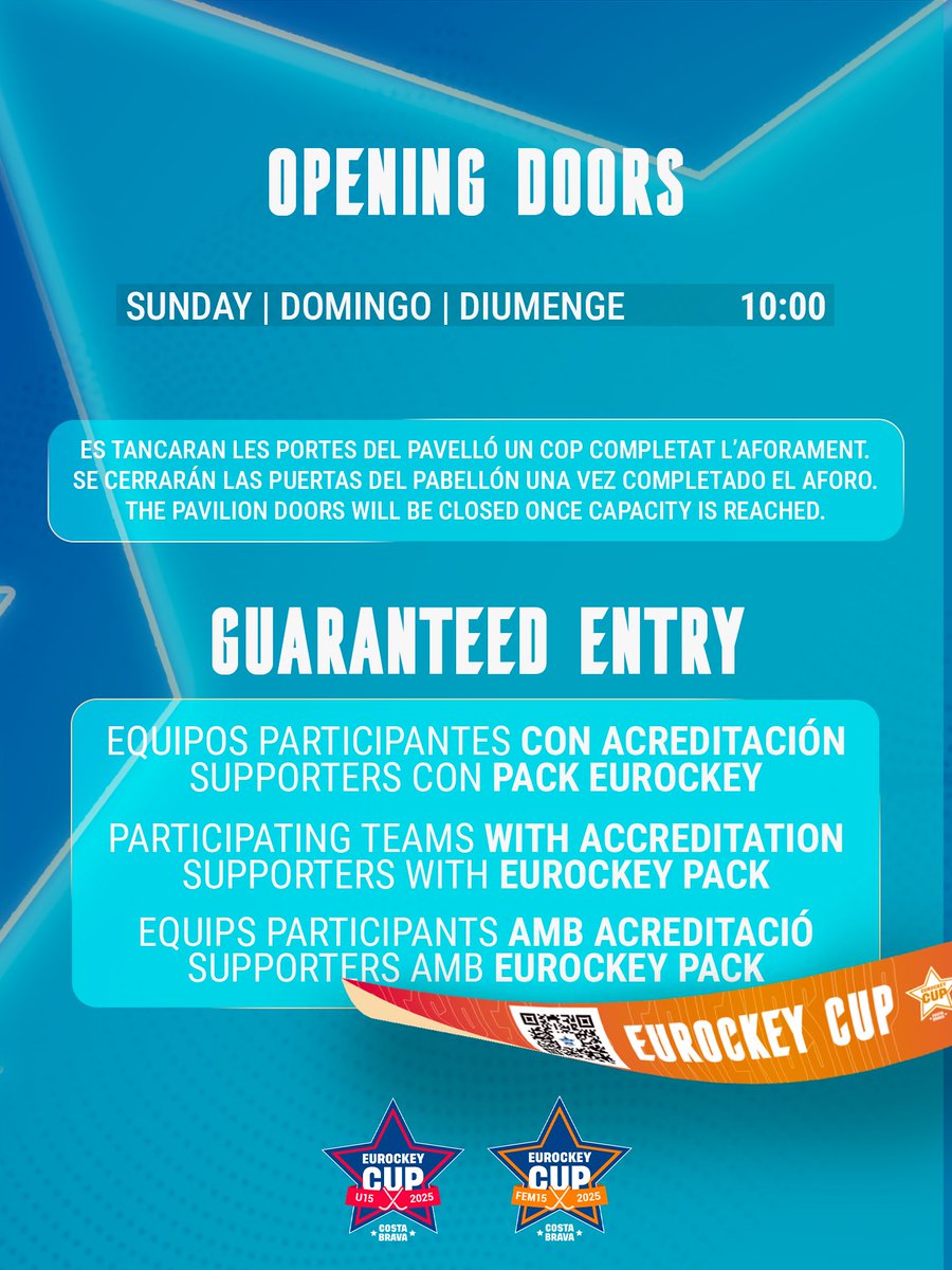 🌟 𝐋𝐈𝐌𝐈𝐓𝐄𝐃 𝐂𝐀𝐏𝐀𝐂𝐈𝐓𝐘 / 𝐀𝐅𝐎𝐑𝐀𝐌𝐄𝐍𝐓 𝐋𝐈𝐌𝐈𝐓𝐀𝐓 ⚠️

👉🏻 ¡El acceso a las finales será controlado!

L'entrada serà gratuïta fins a completar l'aforament 🎟️

#EurockeyCup #BetheNext