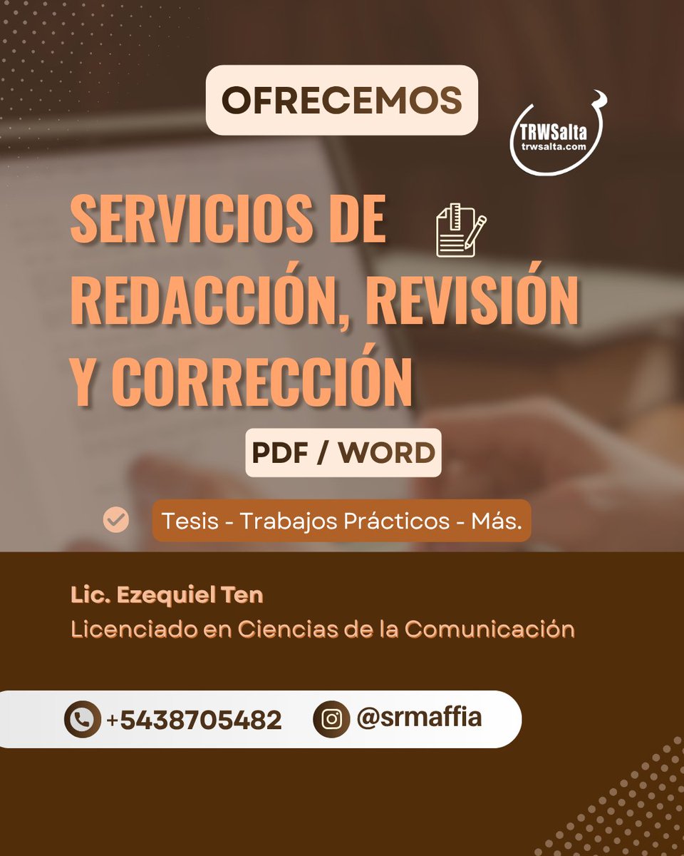 TaurinoRadio's tweet photo. Tesis, Tesinas y Trabajos Prácticos.
✍️ ¿Necesitas Redacción, Revisión o Corrección profesional? ✍️¡No te compliques! Te ayudamos con tus documentos (PDF/Word).📲 Contáctanos @SrMaffia  | https://t.co/dgQuVq2MRy https://t.co/9lQo9WFfP7