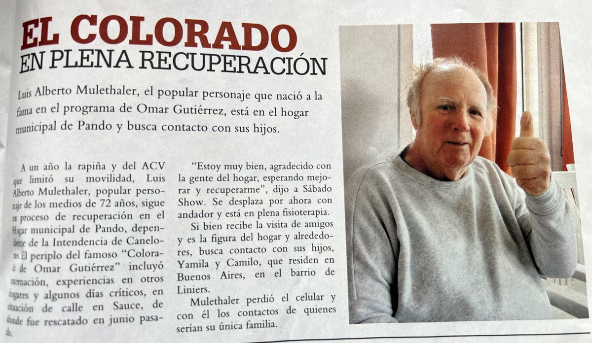 ⭕️ El colorado de Omar está en un hogar Municipal de Pando y está intentando comunicarse con sus hijos que viven en Buenos Aires y al perder su celular perdió todo contacto.