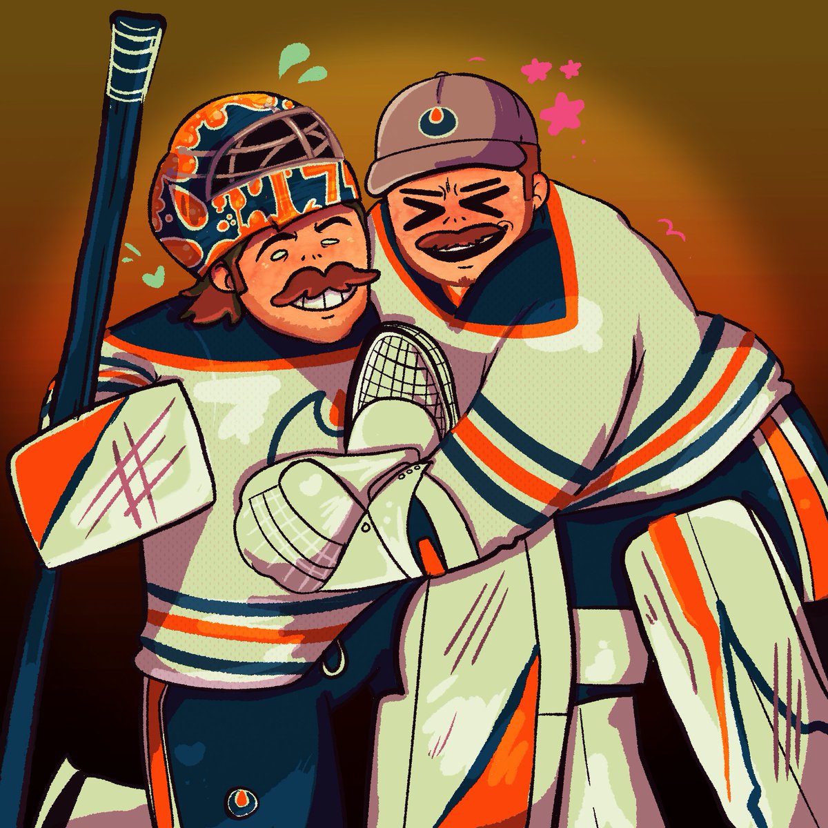 goalie hugs!!! Love Stu &amp; Picks, wanted to draw them :) <3
#LetsGoOilers