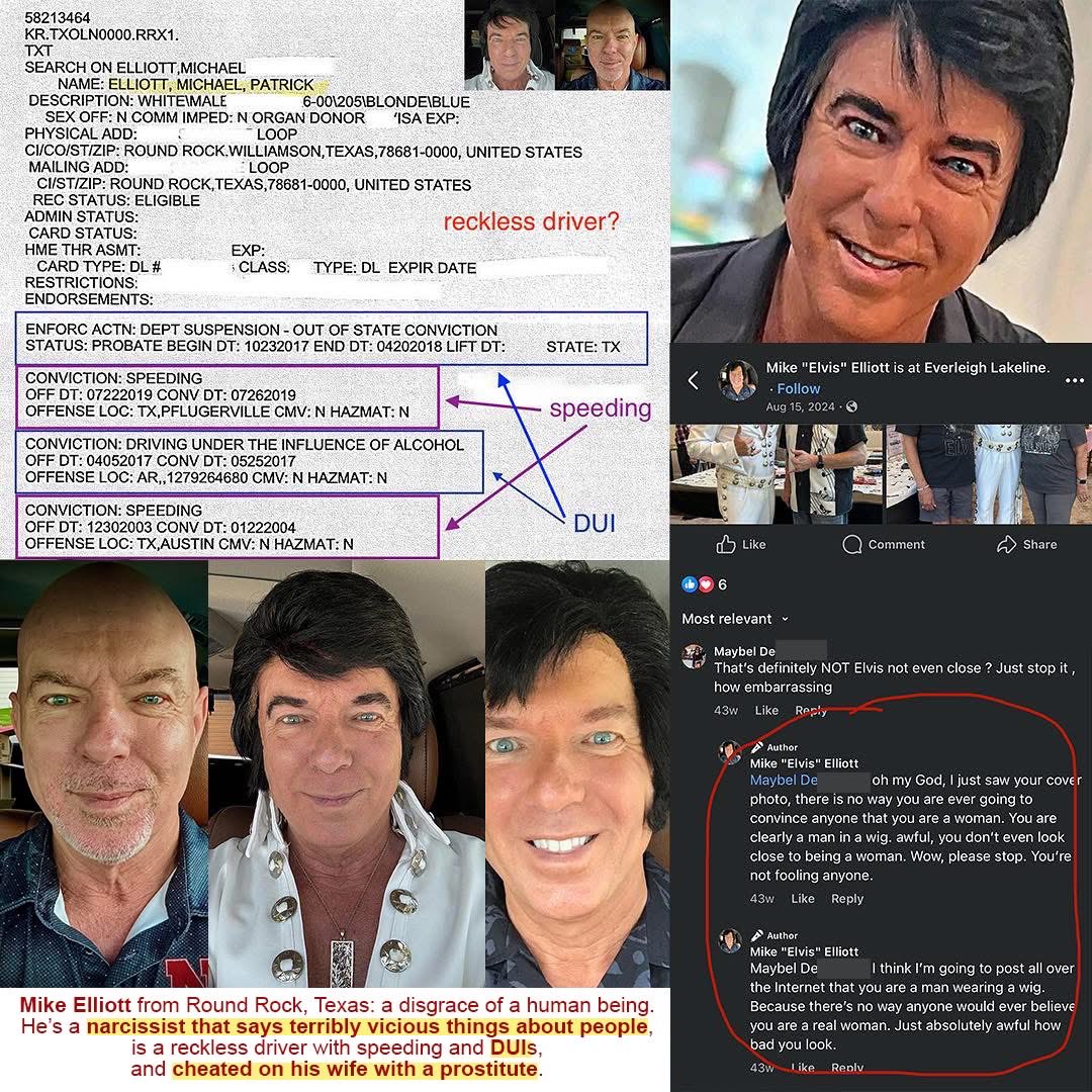 benoreilly2000's tweet image. Was Mike “Elvis” Elliott (an Elvis Tribute Artist) rude to anyone else? He makes racist comments, earns DUIs, and hired prostitutes when married. I don’t know why anyone wants to be around him anymore

#dui #prostitute #elvis